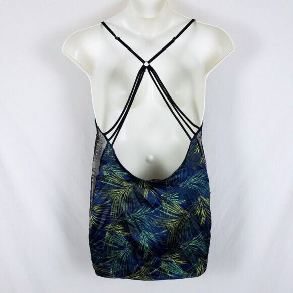 Victoria's Secret Satin Slip Dress Womens L Tropical Sheer Lace Deep V Sexy - Picture 3 of 11